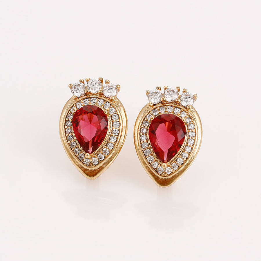 

Серьги Нарядные, с красным цирконием, англ.замок, позолота Xuping, 18К