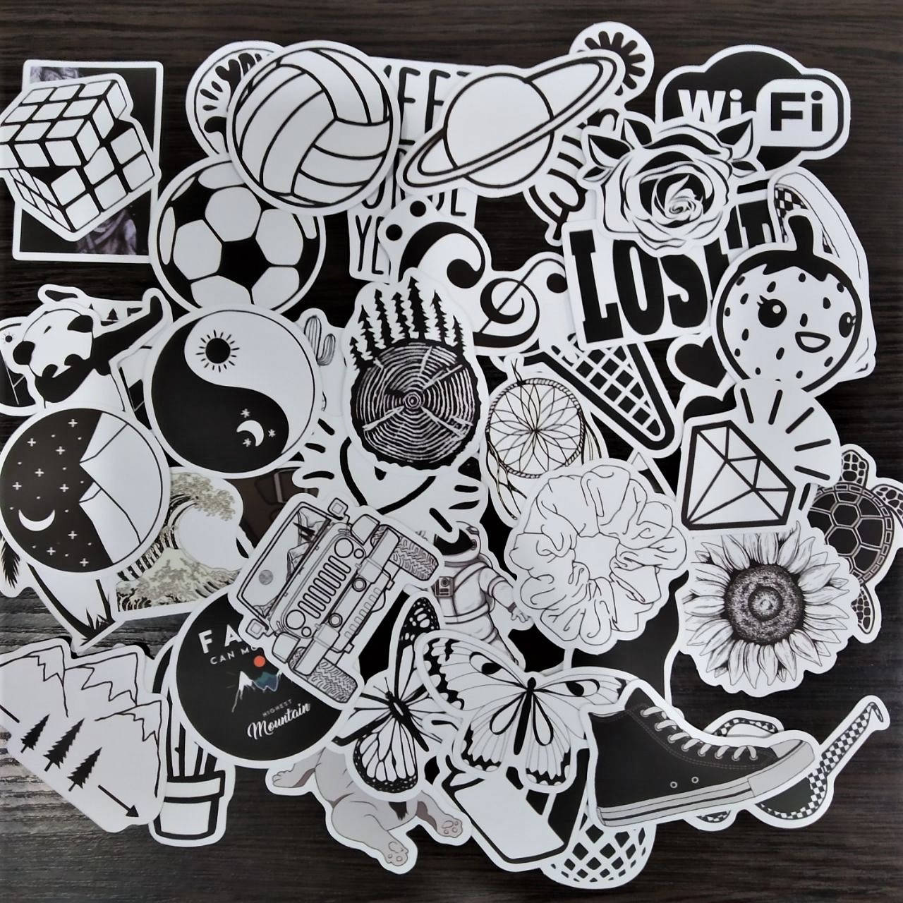 

Набор виниловых наклеек стикеров Стикерпак Черно-белые Стикербомбинг на авто телефон ноутбук стену50 шт