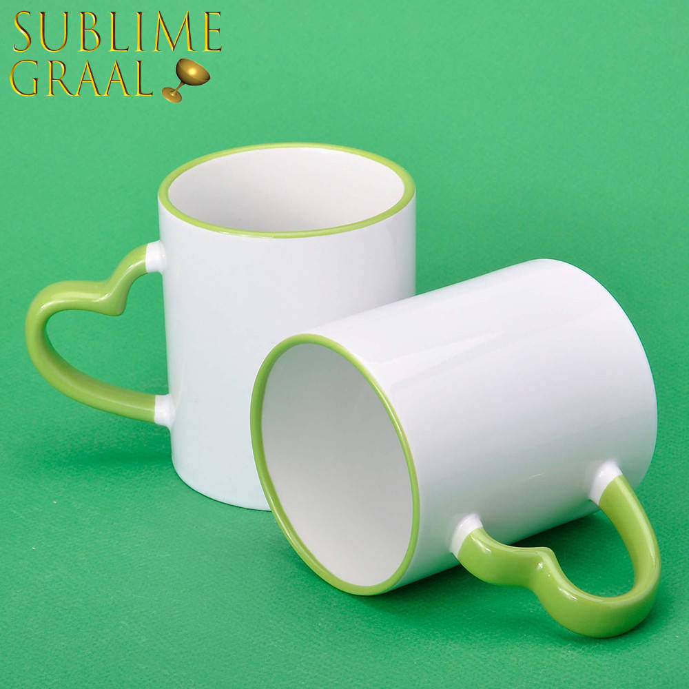 

Чашка для сублимации цветной ободок и ручка Love (Салатовый), Зелёный