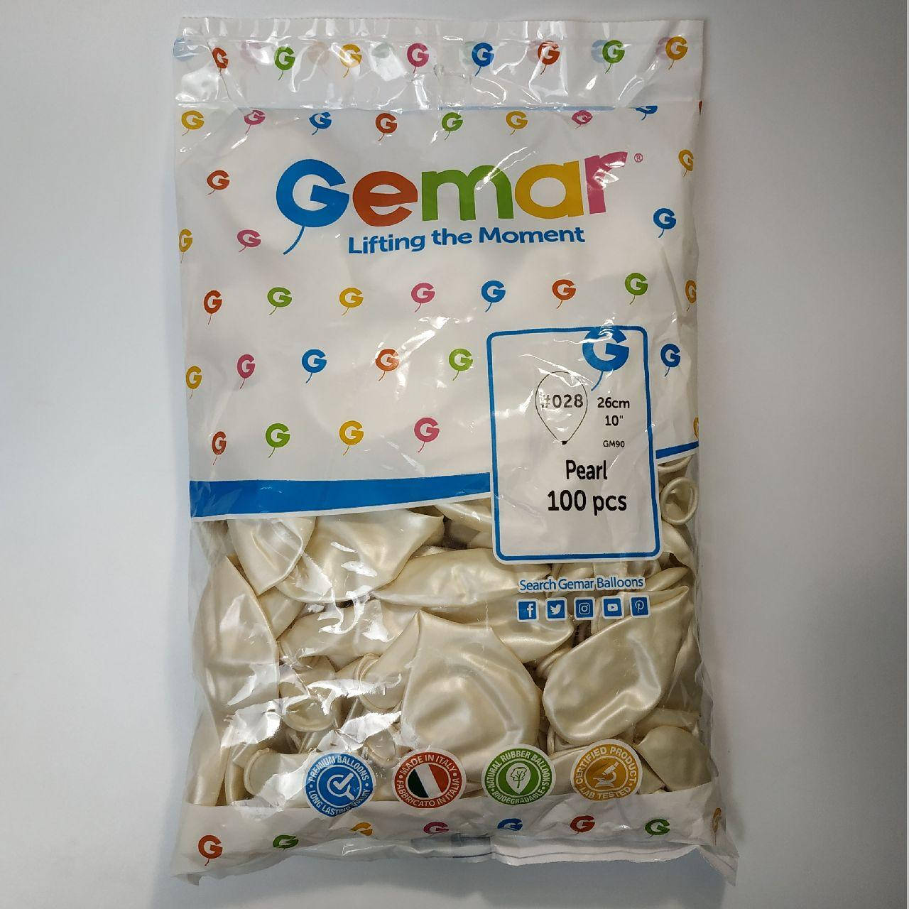 

Воздушные шары Gemar перламутровые металлик 10"(26 см) 100 шт, Белый