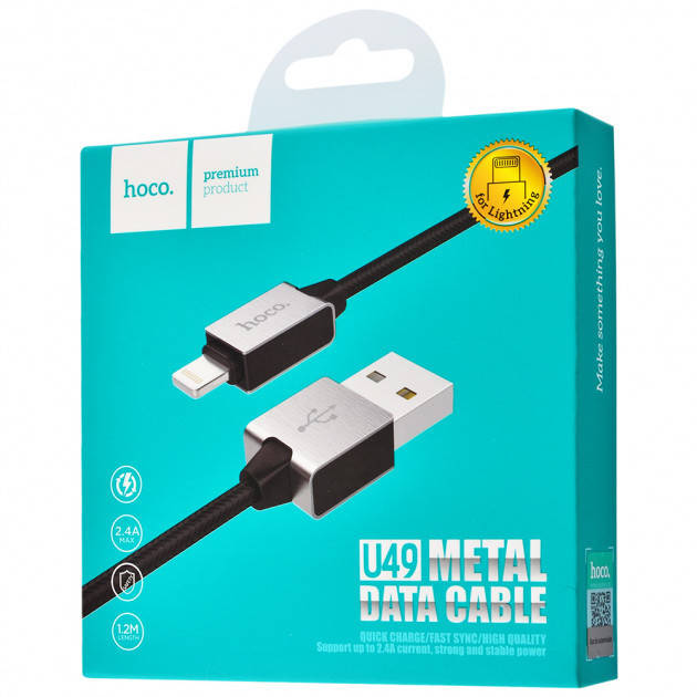 

Кабель Hoco U49 Refined steel Lightning Cable(1.2m) Black, Черный
