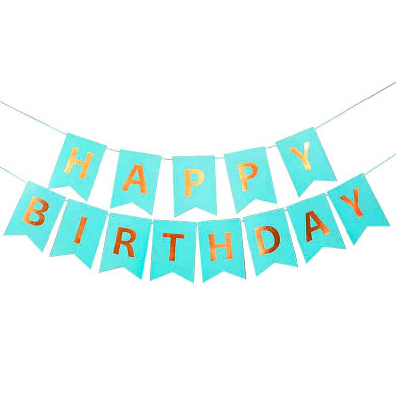 

Гирлянда флажки Happy Birthday бирюза золотые буквы 79898