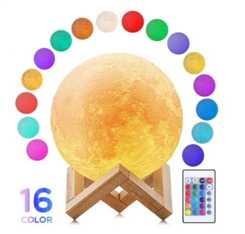 

Настольный светильник-ночник луна 15 см "3D Moon Lamp" 16 цветов с пультом, Белый
