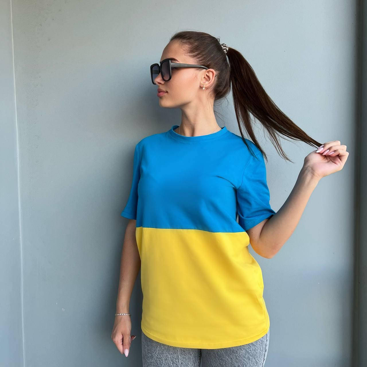 

Футболка женская флаг Украины, футболка сине-желтая