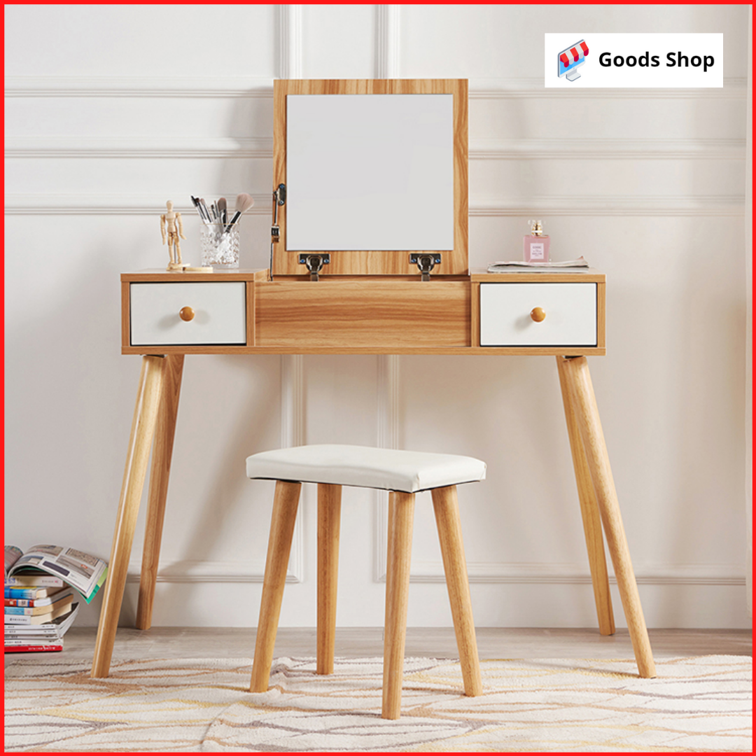 

Cтолик косметический с зеркалом и табуретом цвет дерева сонома Avko 003 Стол туалетный с выдвижными ящиками