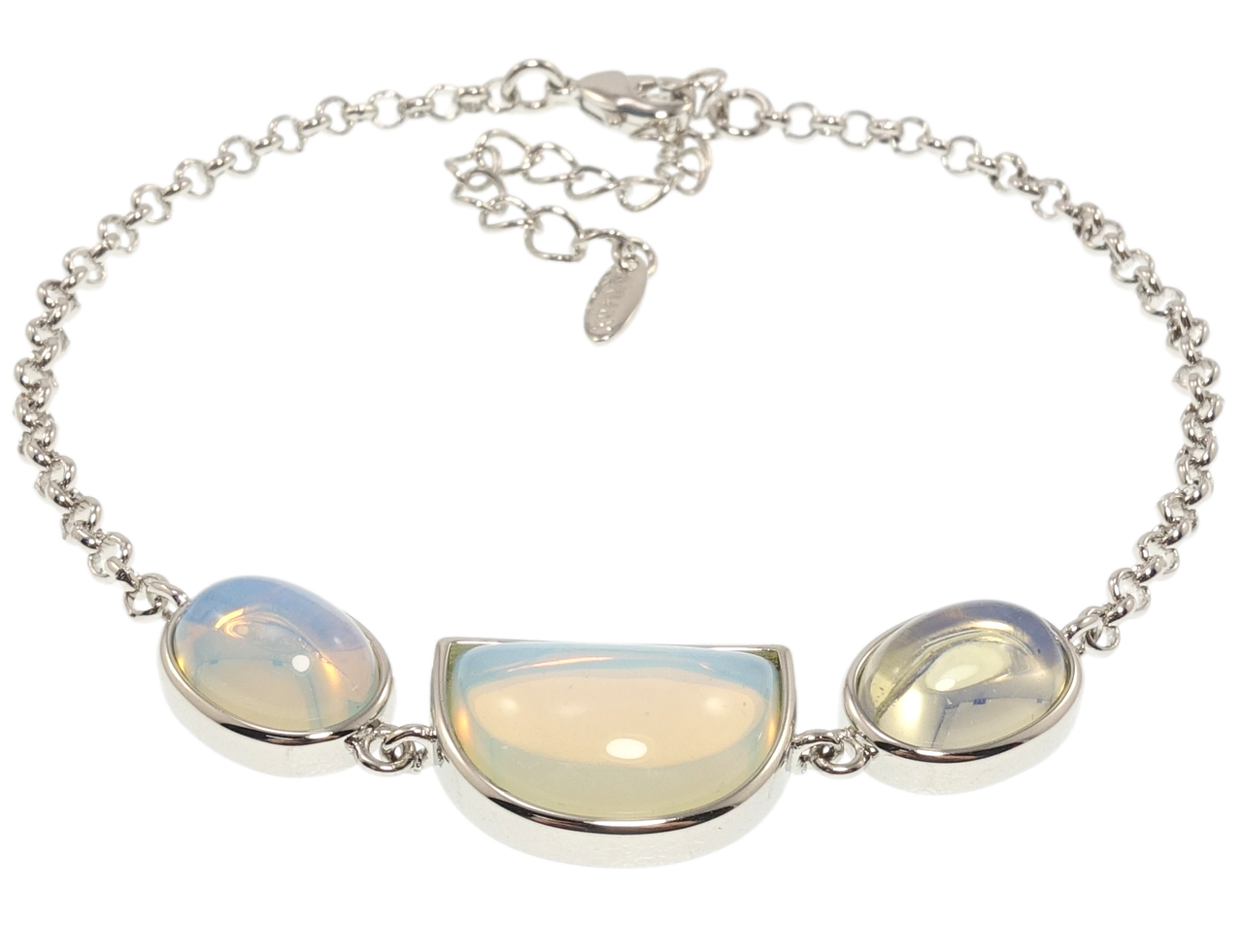 

Браслет Xuping Родий "Вставка три лунных камня" размер с доп.цепочкой 19-24см х 2мм