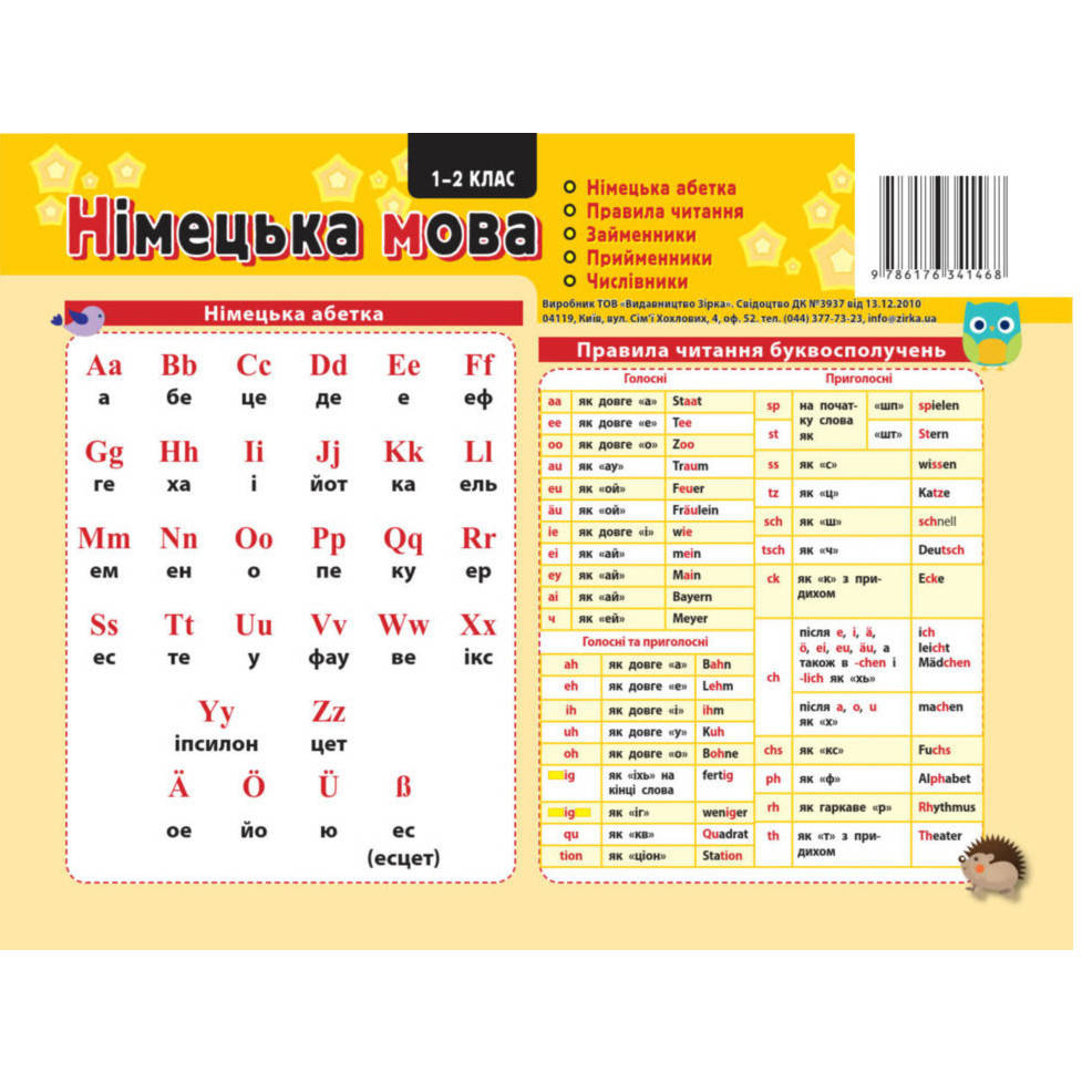 

Картонка-подсказка Немецкий язык 1 - 2 кл. 20*15 см