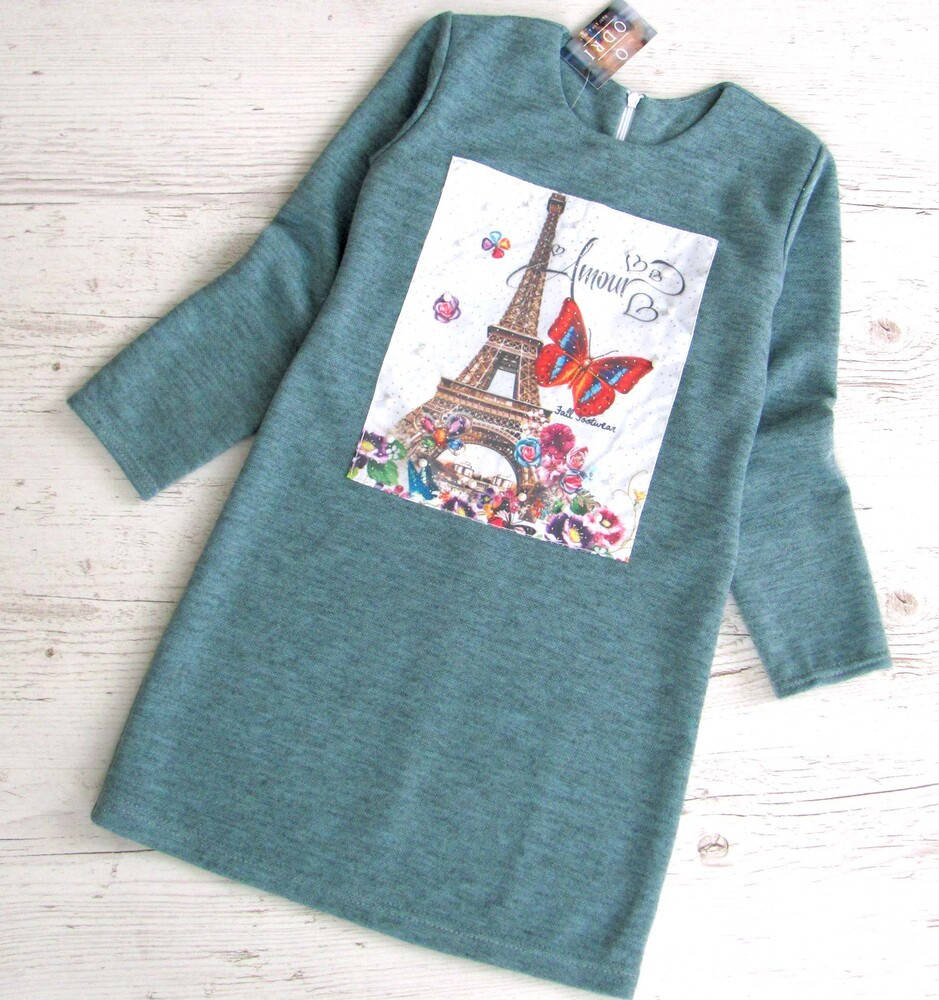 

Р. 128-152 детское платье Париж мятное трикотажное, Мята