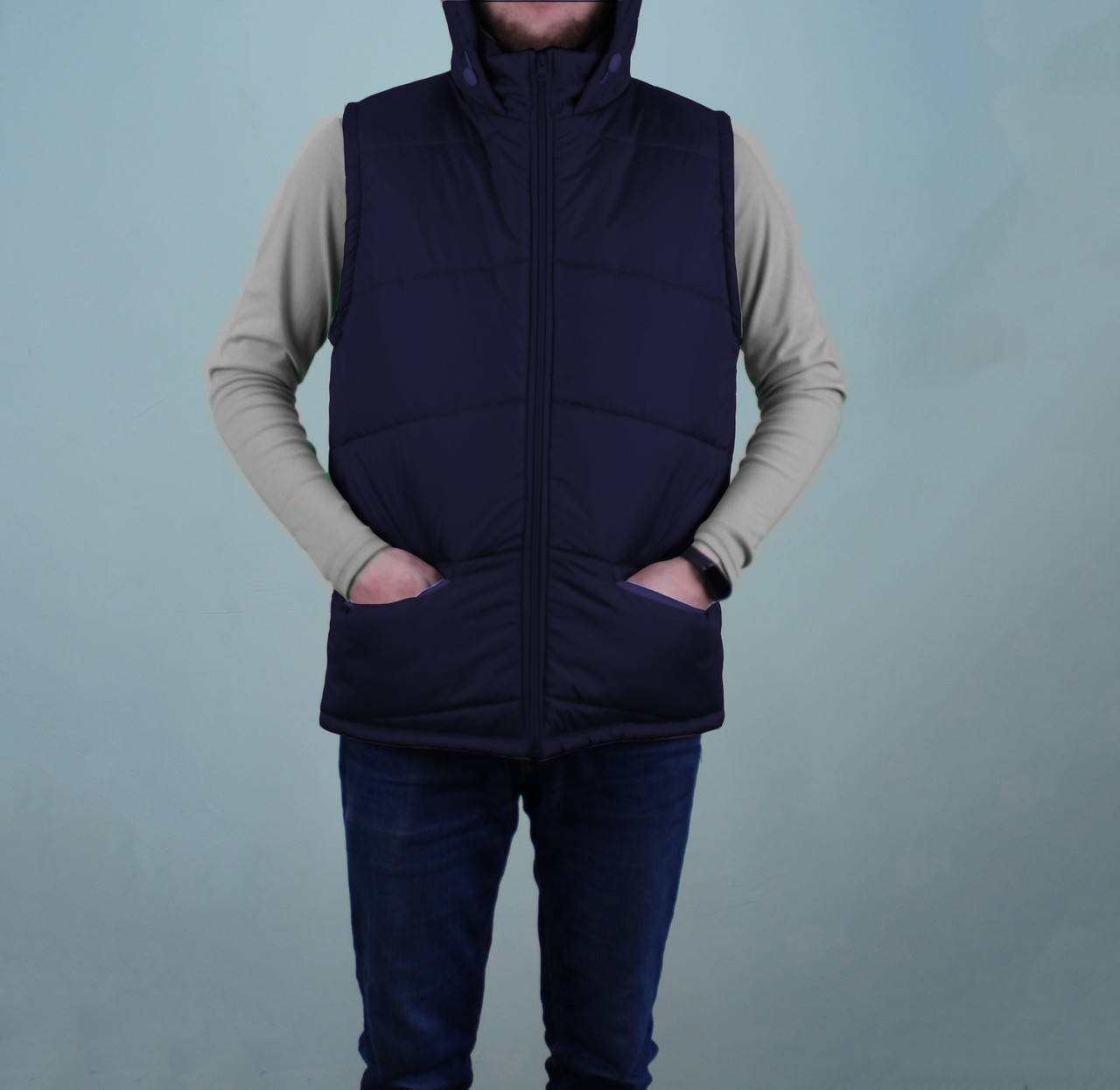 

Жилет утепленный з капюшоном темно-синий