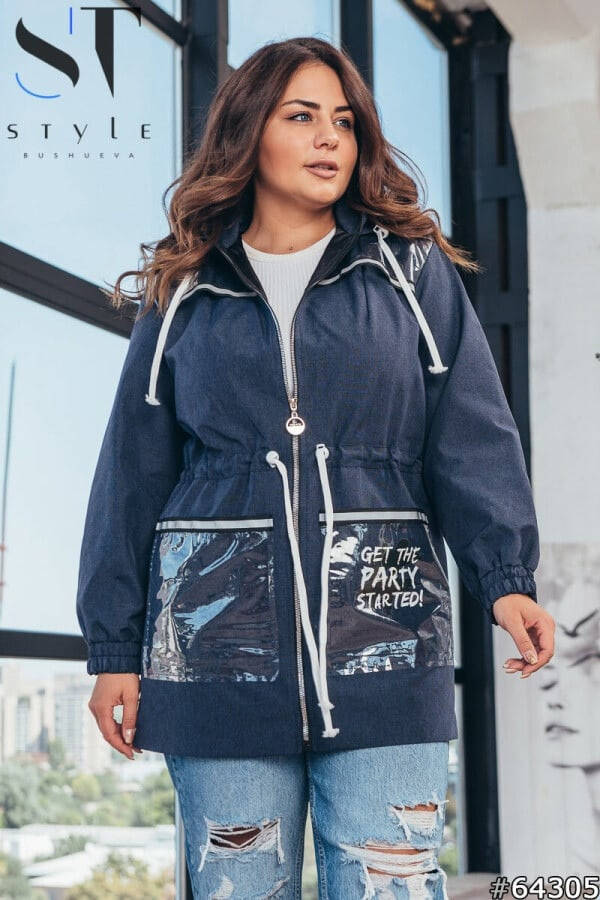 

Женская куртка ветровка парка плащевка джинс цвета синий бордо размер: от 50 до 64, Черный