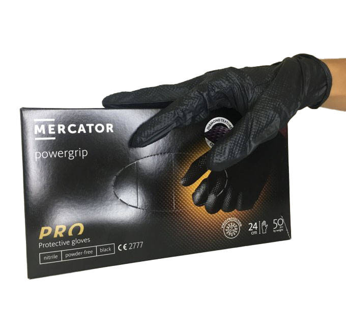 

Сверхпрочные нитриловые перчатки MERCATOR® powergrip (gogrip) black, 50шт, Черный