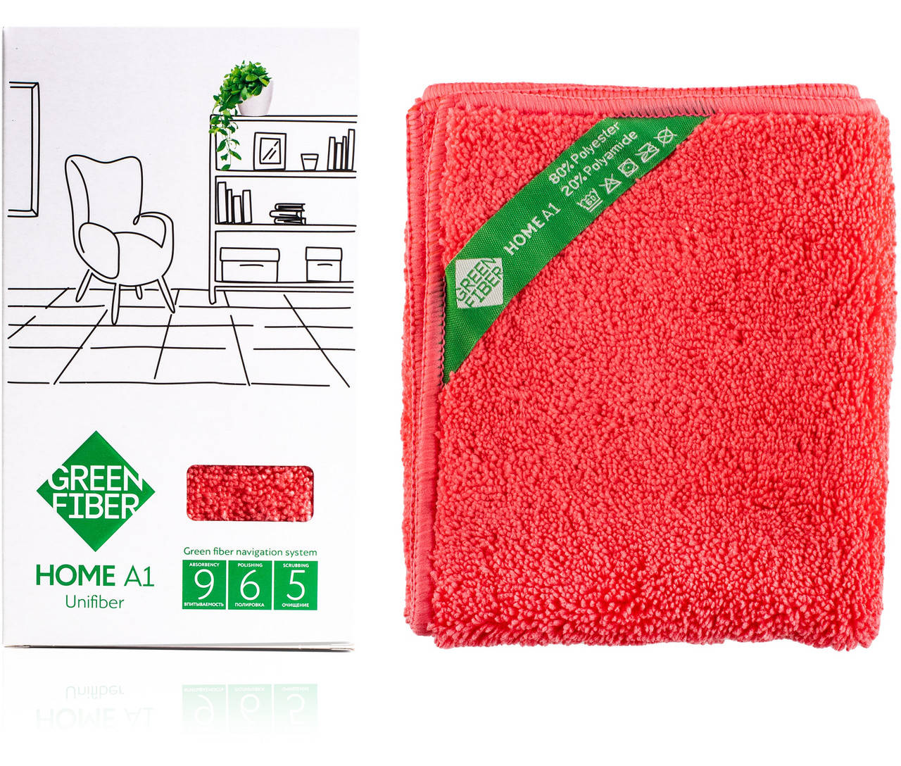 

Салфетка GreenWay Green Fiber HOME A1, Файбер универсальный, коралловый (08016)