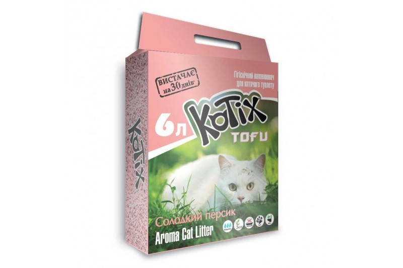 

Kotix Tofu Соевый наполнитель для кошачьего туалета, с ароматом персика - 6 л