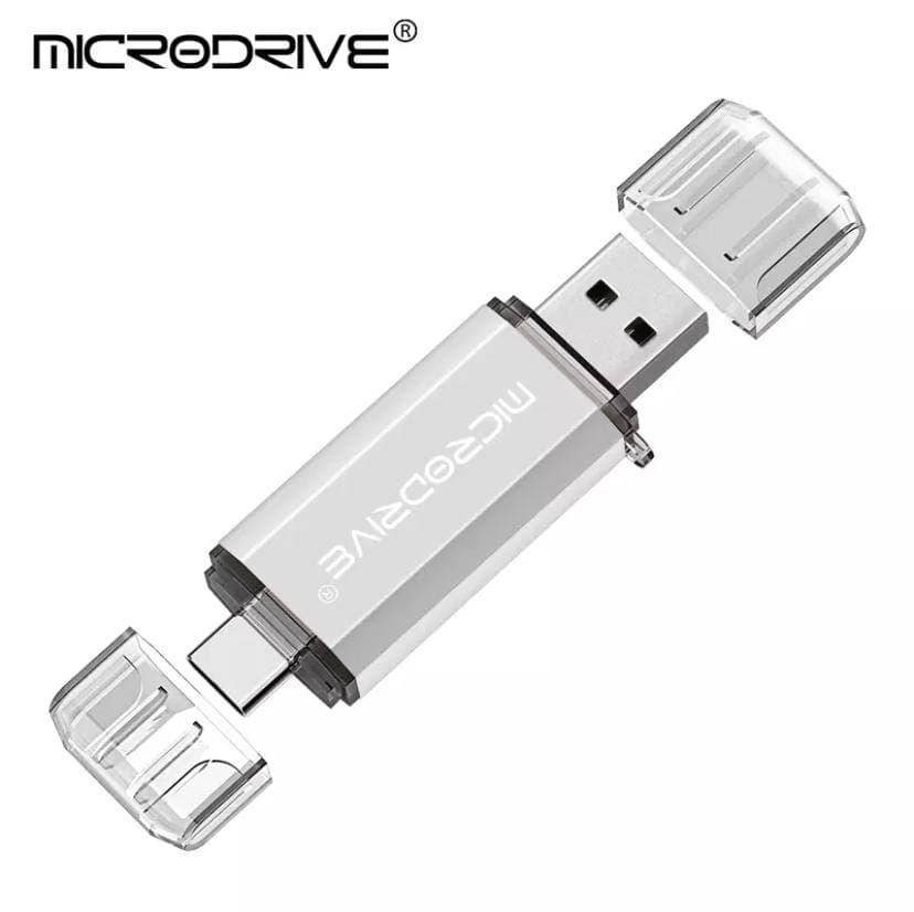 

Флешка USB + Type-C юсб 2.0 Microdrive 32GB, Светло-серый