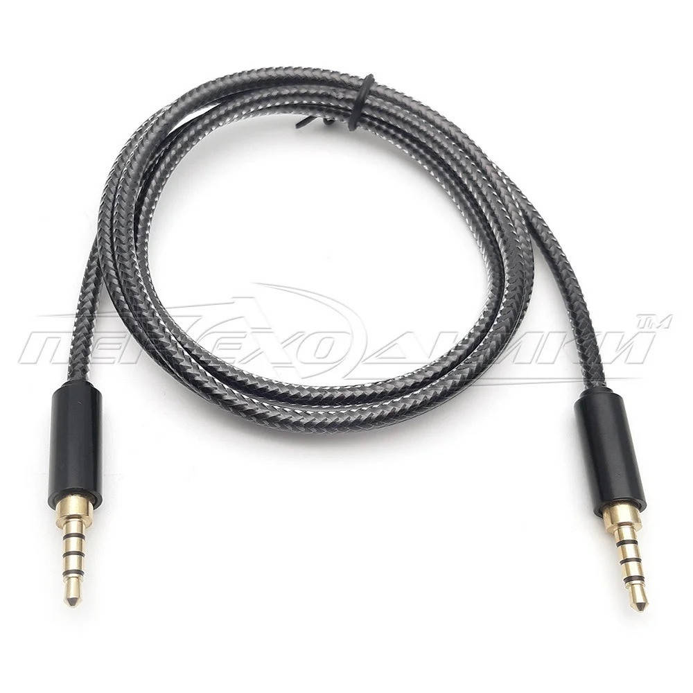 

Аудио кабель AUX 3.5 mm 4 pin (хорошее качество ), 1 м, Черный