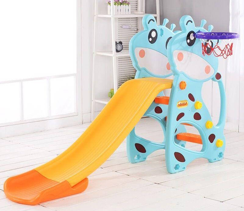 

Детская пластиковая горка с баскетбольным кольцом "Жираф" Toti F-67802 Голубая, Голубой