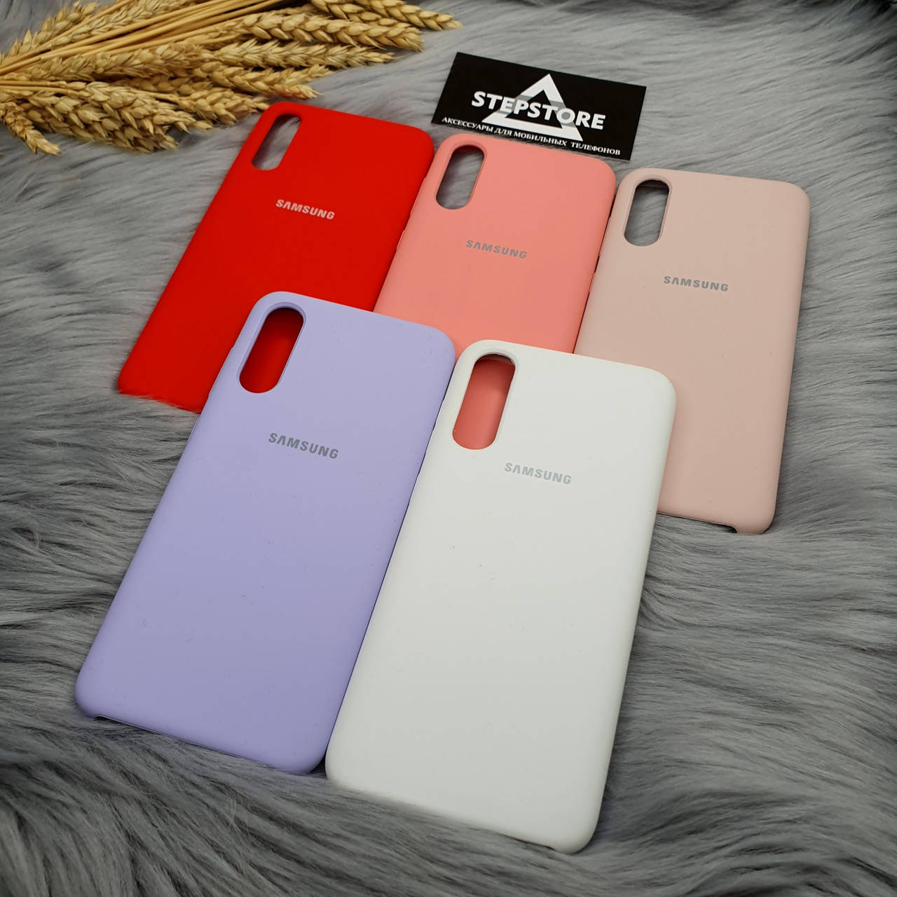 

Чехол силиконовый Люкс качество Silicone Case для Samsung A70 с микрофиброй бежевый фиолетовый противоударный