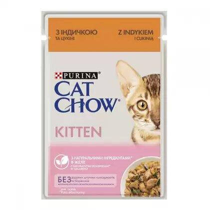 

Cat Chow Нежные кусочки с индейкой и цукини в желе для котят, 85 г