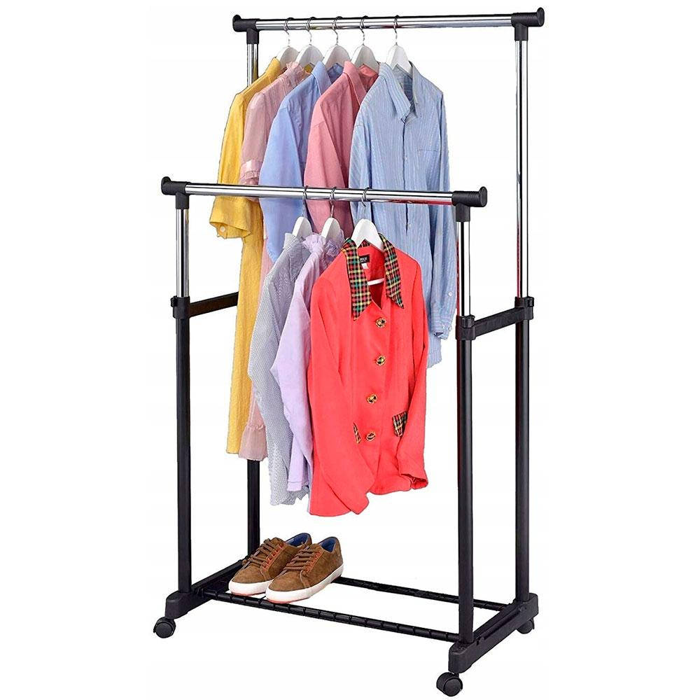 

Телескопическая стойка вешалка для одежды Double Pole WJF 001 Small 130x65x32 / Напольная вешалка, Черный
