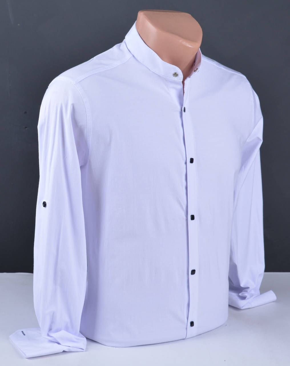 

Мужская белая рубашка на кнопках с воротником стойка Турция 1054 2XL, Белый