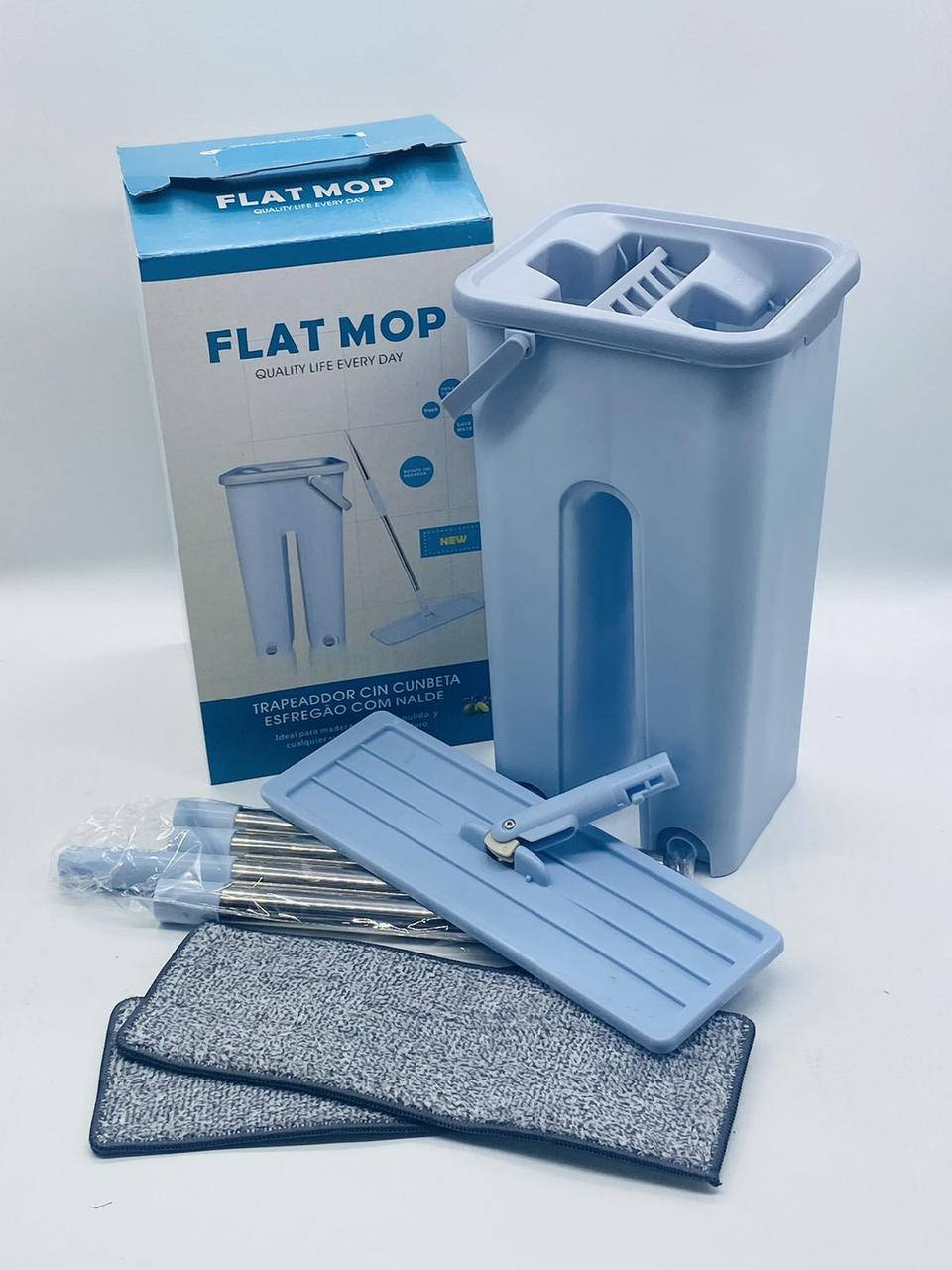 

Швабра с ведром и самоотжимом Flat Mop (голубая), Голубой