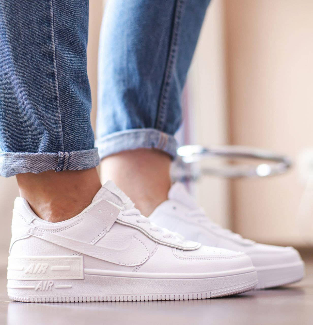 

Кроссовки женские белые Nike Air Force 1 Shadow. Кроссы для подростков Найк Аир Форс Шедоу белые, Белый