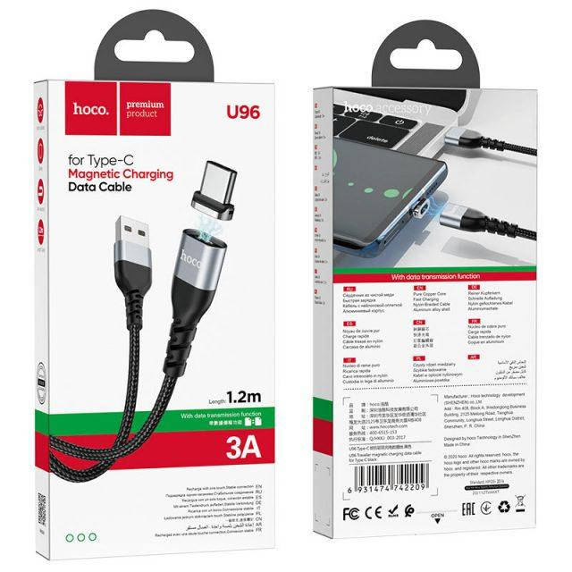 

Кабель магнитный Hoco U96 Traveller USB - Type-C для зарядки и синхронизации 120 см 3A Нейлоновая оплетка, Черный