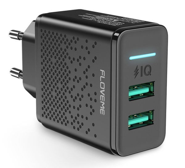 

Сетевое зарядное устройство Floveme 2 USB 5V/2.4A 12W, Черный