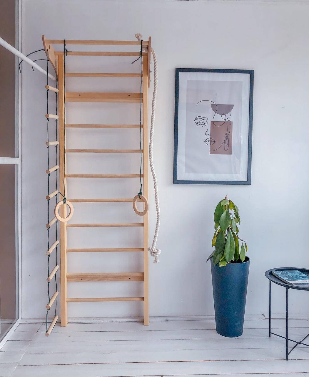 

ЭКО деревянная детская шведская стенка с веревочным набором ( шведська стінка ), Белый