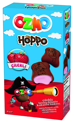 

ПЕЧЕНЬЕ «OZMO HOPPO» ШОКОЛАДНОЕ С КЛУБНИЧНЫМ КРЕМОМ