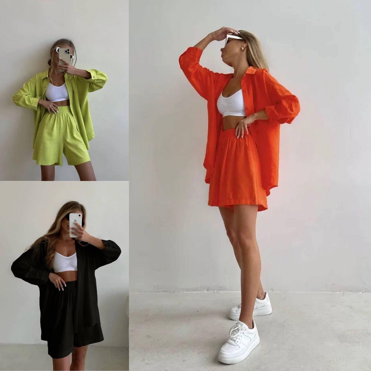

Костюм двойка (рубашка в стиле oversize+шорты на резинки) 42-46