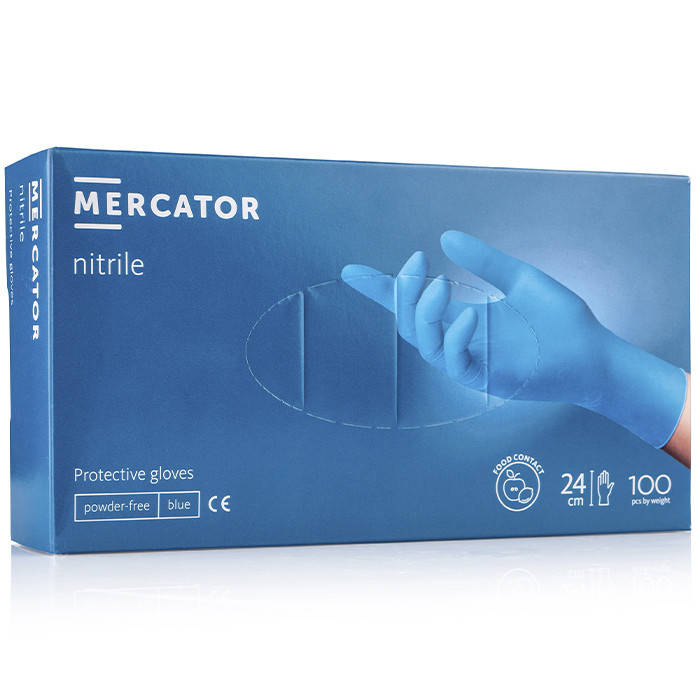 

Перчатки нитриловые MERCATOR Nitrile BLUE неопудренные, размер , 100 шт, Голубой
