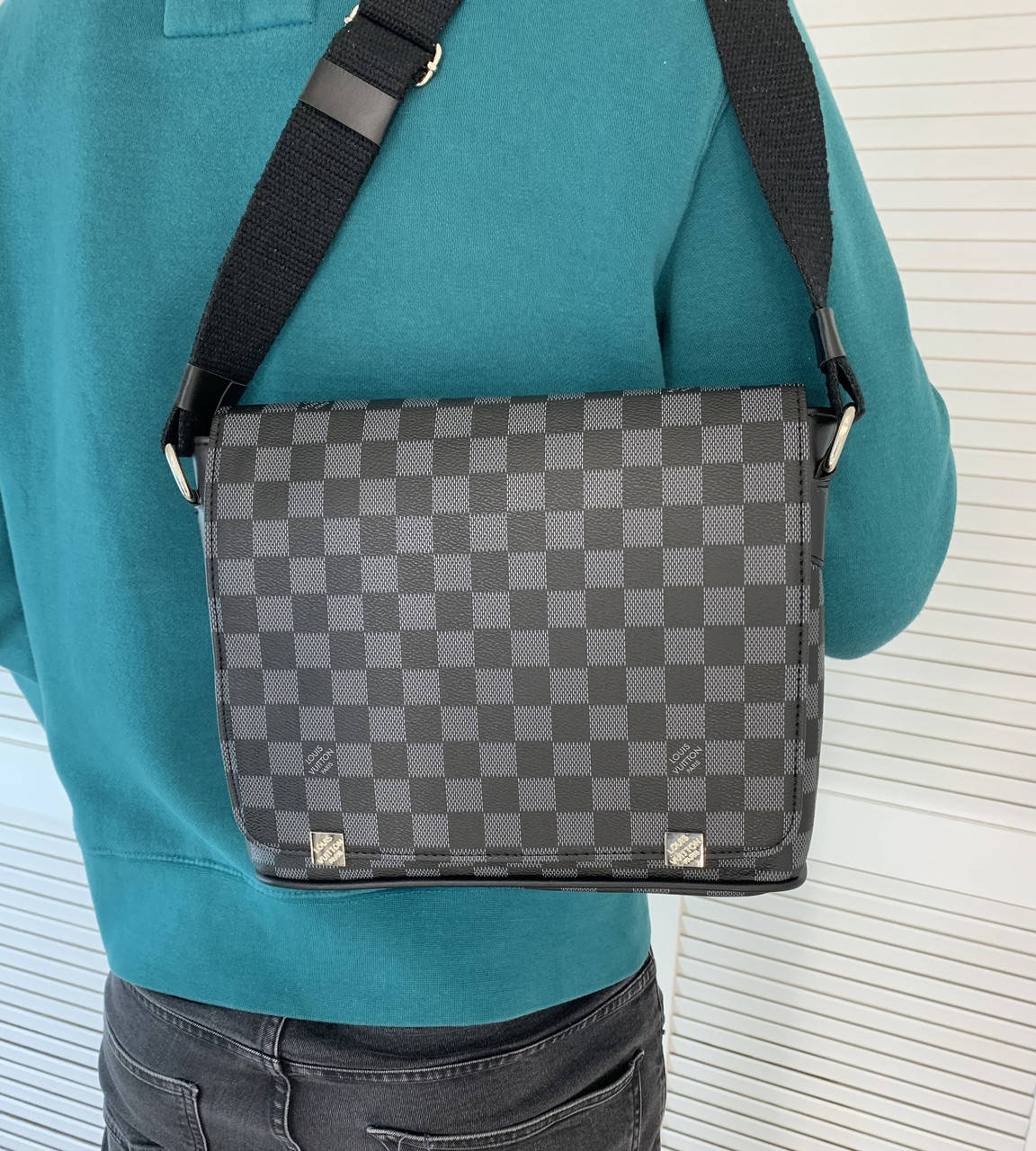 

Мужской мессенджер сумка через плечо из кожи удобная сумка барсетка Louis Vuitton черная, Черный