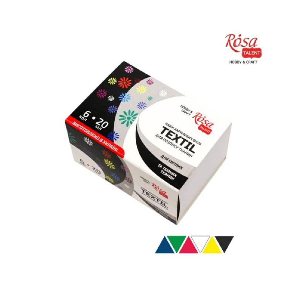 

Набір акрилових фарб для розпису тканини "Rosa Talent", 6 кол.*20 мл