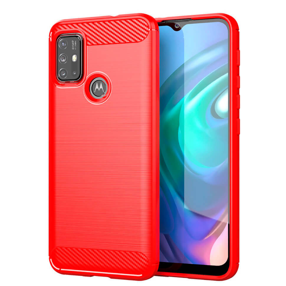 Чехол Lenuo Carbon Fiber для Motorola G30 Красный