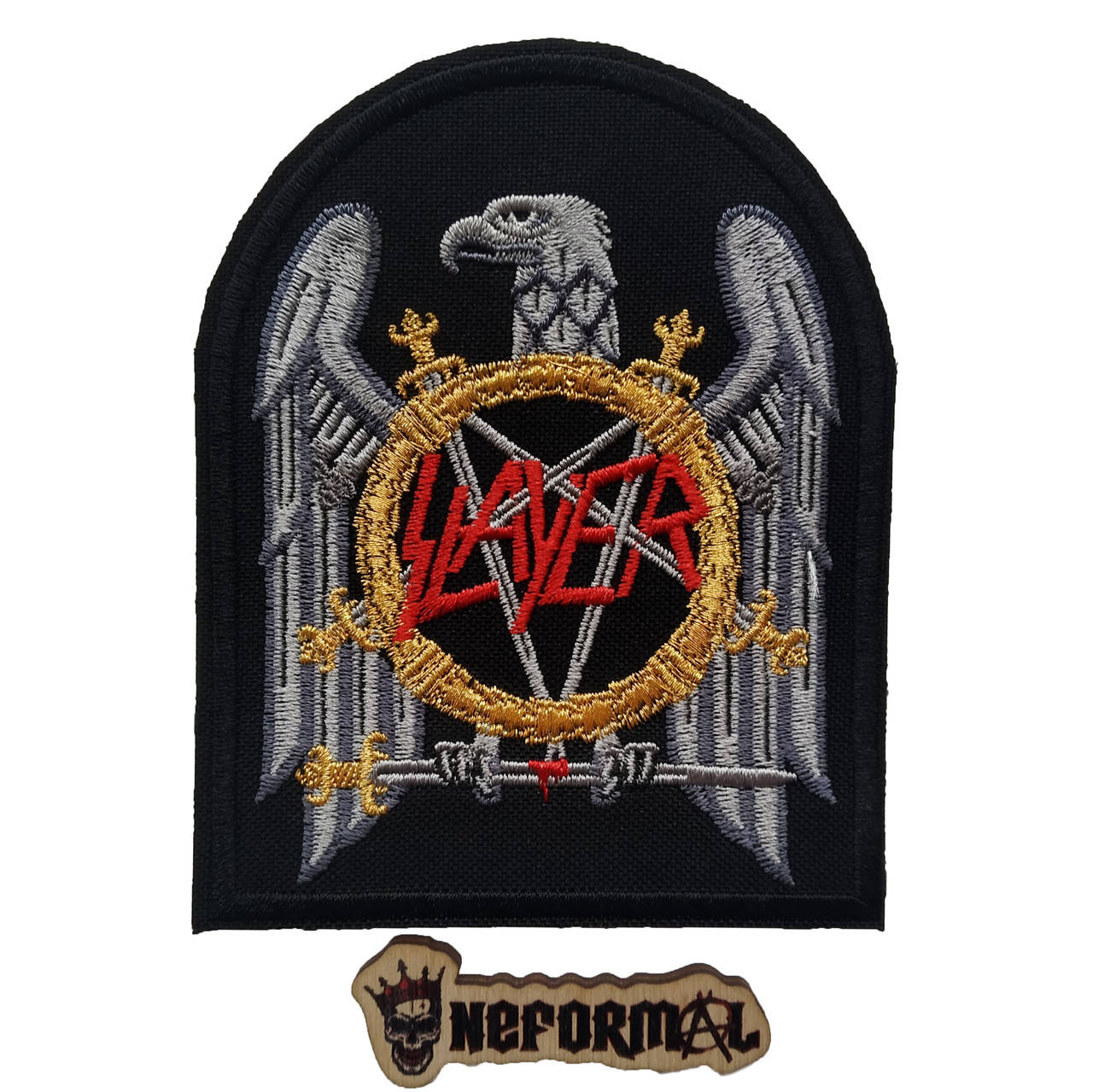 

Нашивка Slayer лого с орлом 8х10 см., Черный