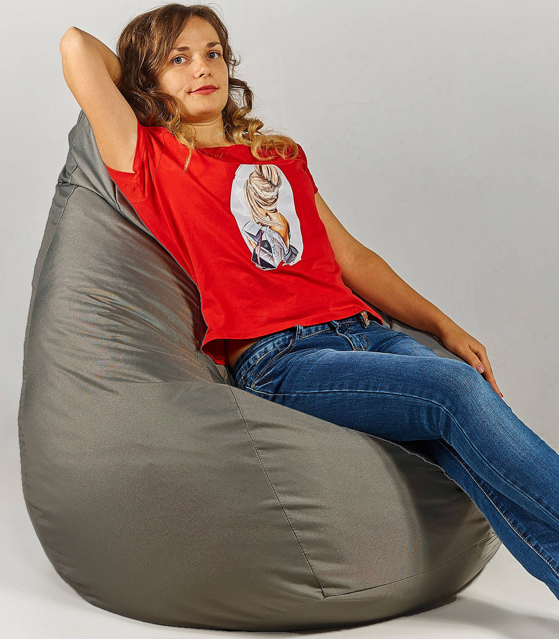 

Кресло мешок пуфик груша серое XL 120х85 см