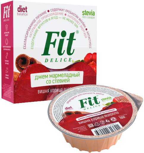 

Джем мармеладный со стевией ФитПарад Fit Delice вкус Вишня-Корица-Ацерола (100 грамм)