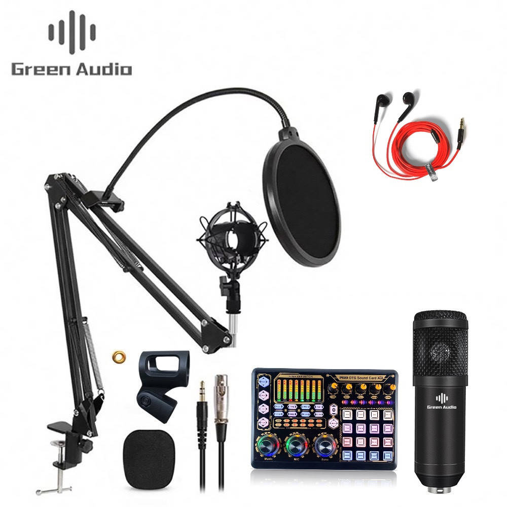 

Микрофон Студийный Green Audio BM-800 со Звуковой Картой Х8 Стойкой , Ветрозащитой , Наушниками