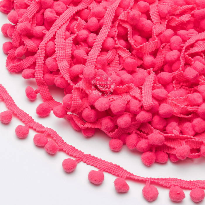 

Тесьма с редкими помпонами 10 мм ярко-малинового цвета, Малиновый