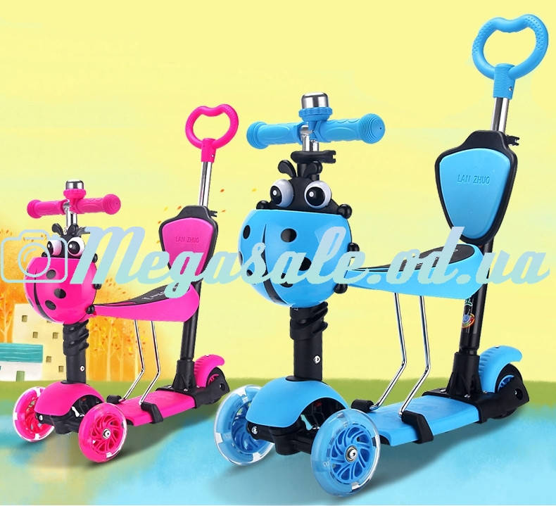 

Самокат детский трехколесный Mini Micro 4в1: регулируемая высота руля + спинка + родительская ручка, Разные цвета