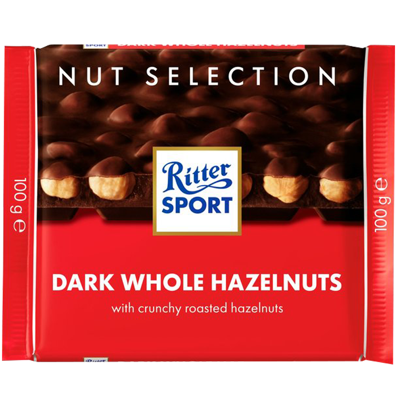 

Шоколад Ritter Sport Dark Whole Hazelnuts Чёрный шоколад с цельным лесным орехом 100г (1уп/10шт)