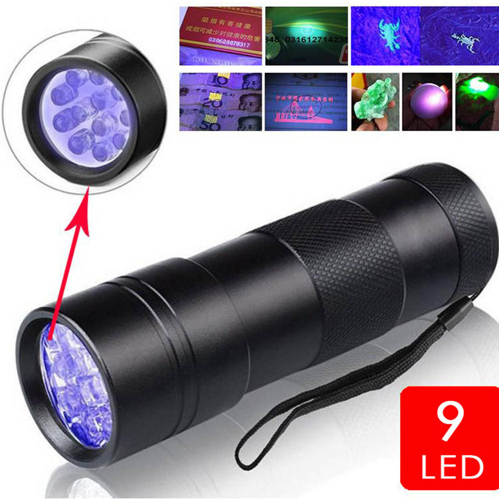 

Ручной мини ультрафиолетовый фонарик U-Light 9 LED Black, Черный