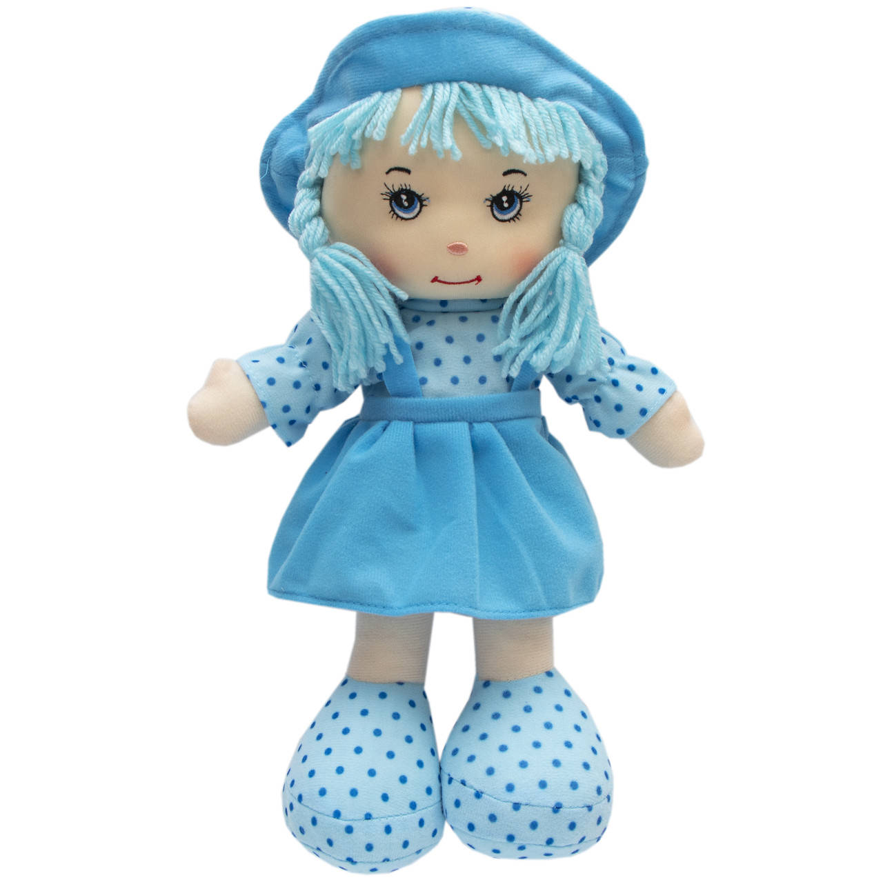 

Мягкая игрушка кукла с вышитым лицом, 36 см, голубое платье (861088)