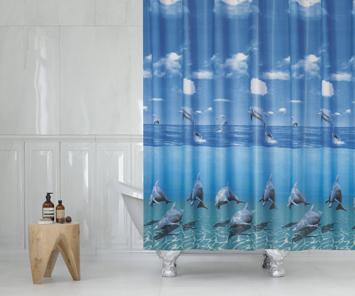 

Узкая штора для ванной Tropik Dolphin Family Турция 120*200 см, Синий