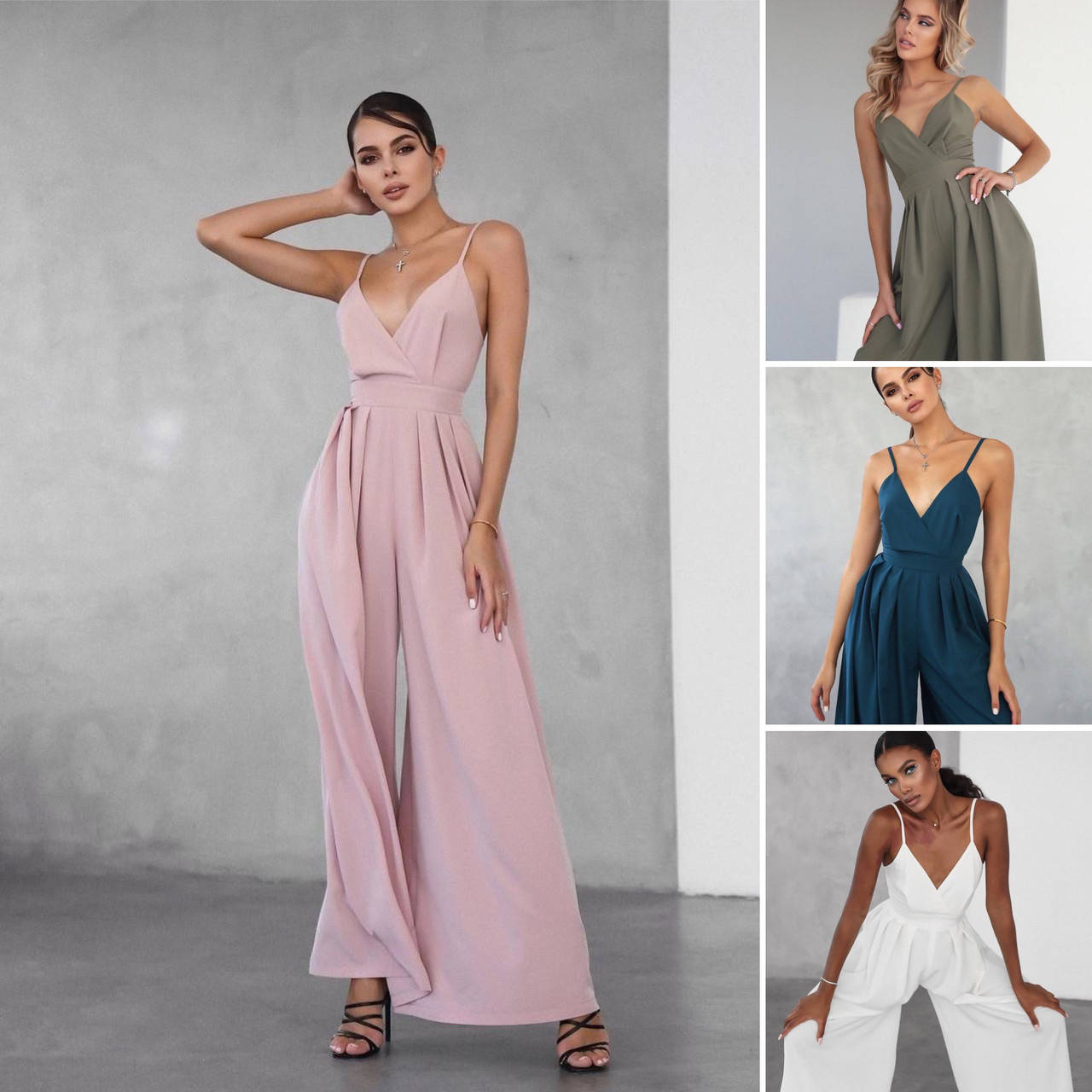 

Комбинезон женский вечерний на тонких бретелях брюки Палаццо (разные цвета), Белый