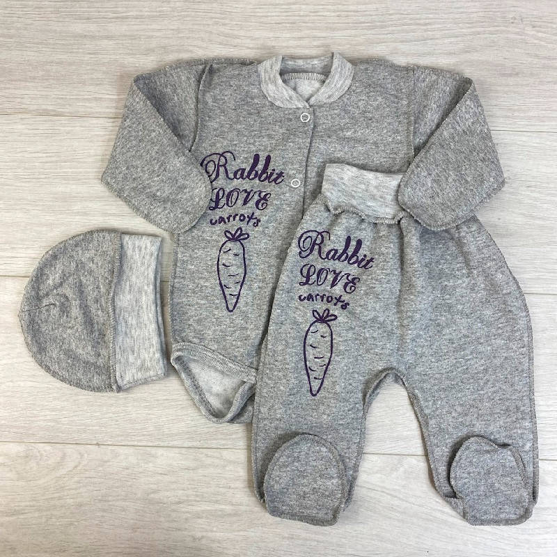 

Детский костюм для новорожденного байка арт.573 3 предмета: ползунки, боди, шапочка