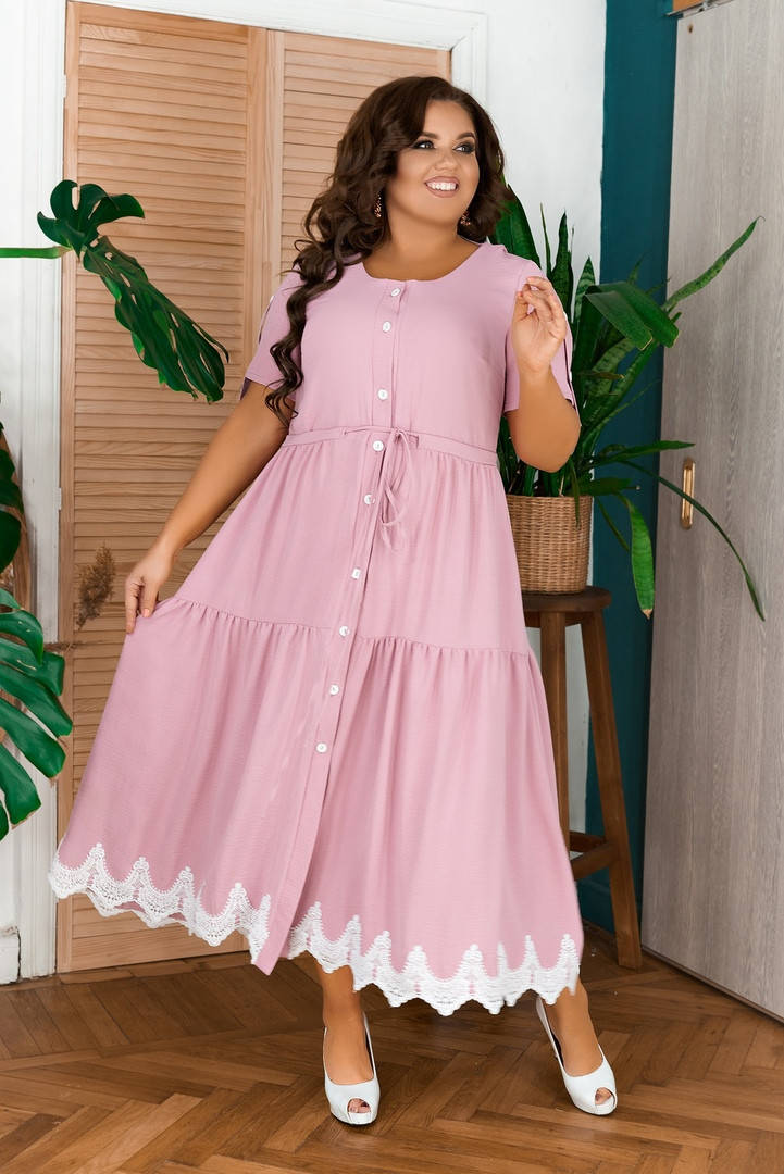 

Женское ярусное платье миди больших размеров 48-66 54, Розовый