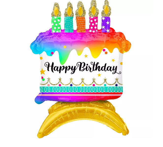

А 14" x 18" Standing Birthday Cake Air-Filled Balloon Decoration . Фольгированный шар ходячка Праздничный торт, Разные цвета