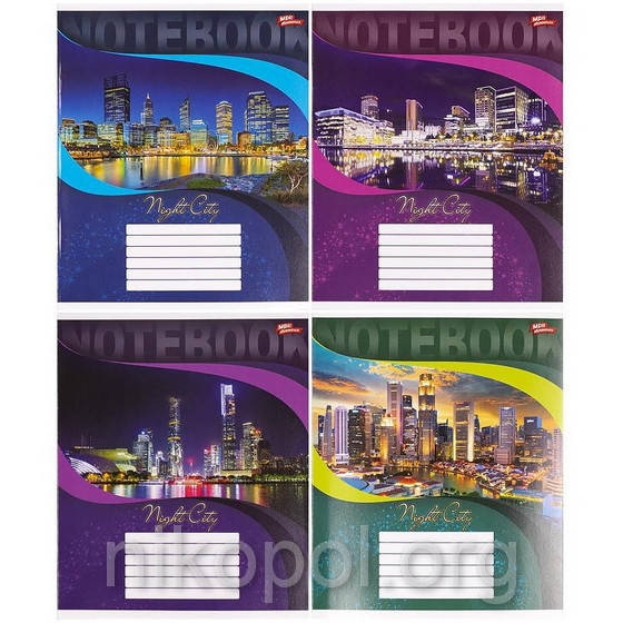 

Тетрадь школьная 12 листов клетка, серия "Ночные города", белизна 100%